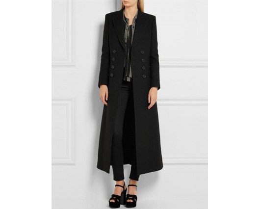 Plain Long Sleeve Long Double-Breasted Notched Lapel Coat