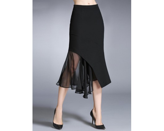 High-Waist Plain Mid-Calf Asymmetric Falbala Asymmetrical Pleated Patchwork Shorts