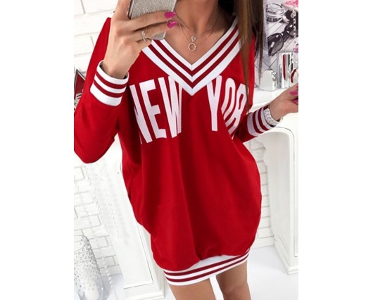 Letter V-Neck Backless Single Fall Pullover Regular Long Sleeve Dress