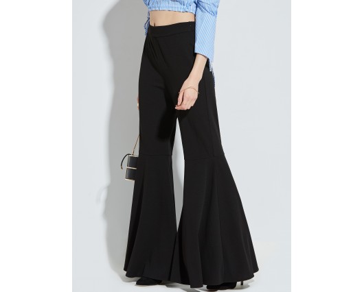 Polyester Bellbottoms Kinikiss Pleated Full Length Plain Slim Casual Pants