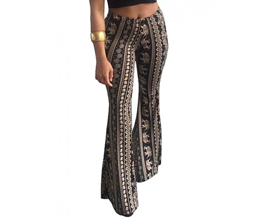 Full Length Milk Fiber Bellbottoms Patchwork High-Waist Print Fall Slim Casual Pants