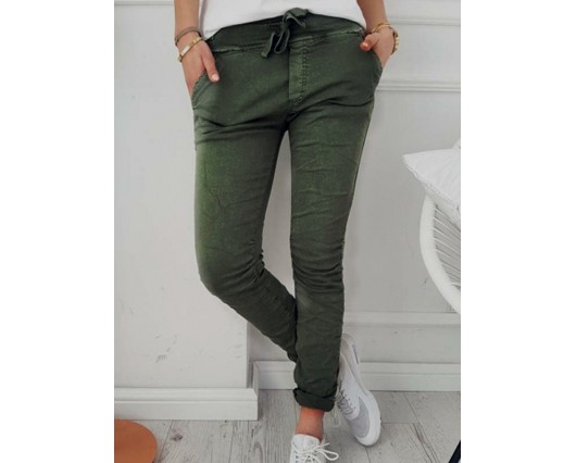 Plain Lace-up Pencil Pants Winter Pocket Full Length Patchwork Cotton Casual Pants