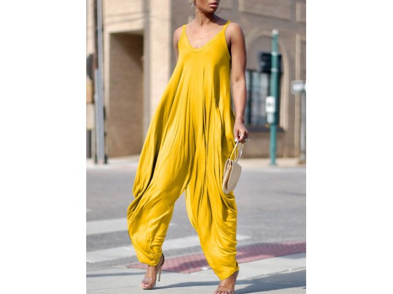 Milk Fiber Western Mid-Waist Plain Full Length Pleated Loose Jumpsuits