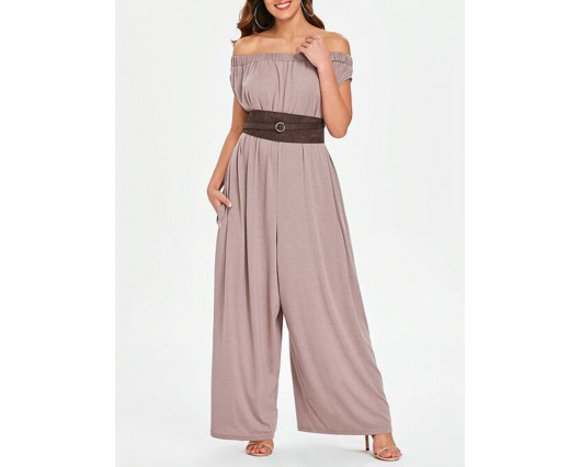 Sweet Full Length Backless Plain Cotton Wide Legs Pocket Loose Jumpsuits