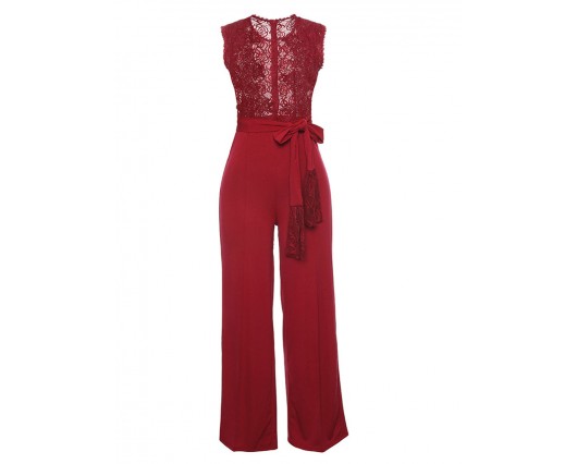 Lace Lace-up Mid-Waist Western Thin Summer Sexy Straight Jumpsuits