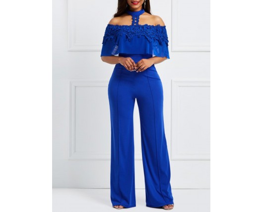 Full Length Backless Wide Legs Patchwork Plain Slim Jumpsuits