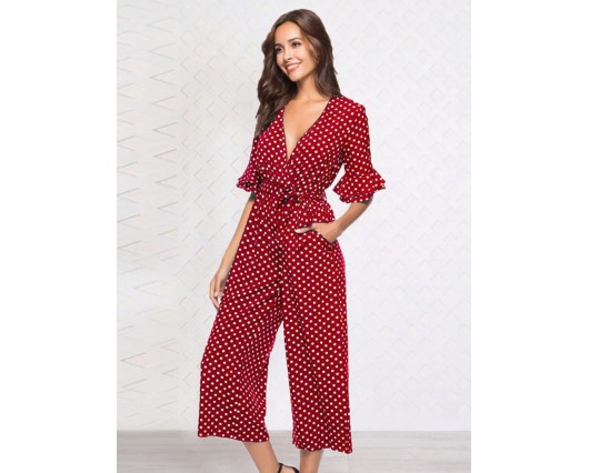 Mid-Waist Wide Legs Sexy Print Mid-Calf Thin Western Elegant Jumpsuits