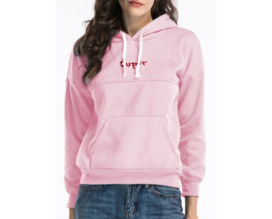 Embroidery Hooded Letter Pullover Regular Spring Casual Long Sleeve Hoodies