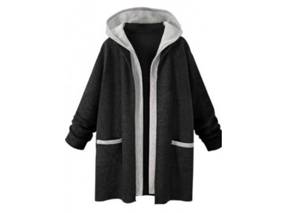 Mid-Length Double-Layer Spring Cardigan Hooded Fall Regular Color Block Hoodies