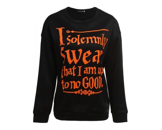 Long Sleeve Print Pullover Spring Regular Mid-Length Single Round Neck Hoodies