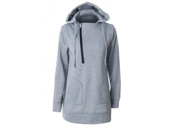 Thick Pocket Single Pullover Sports Casual Mid-Length Plain Hoodies