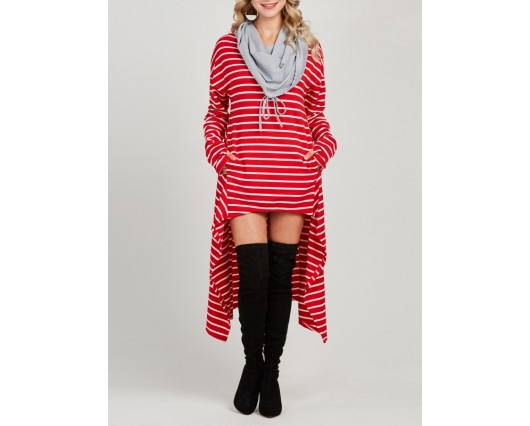 Pullover Single Stripe Heap Collar Casual Long Sleeve Print Asymmetric Hoodies