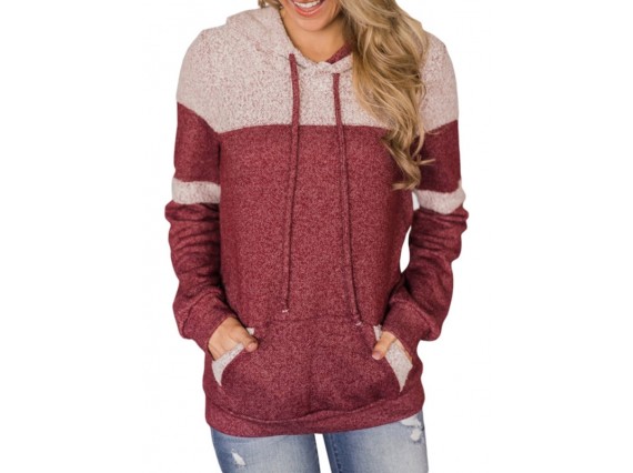 Western Hooded Single Pullover Patchwork Polyester Long Sleeve Pocket Hoodies