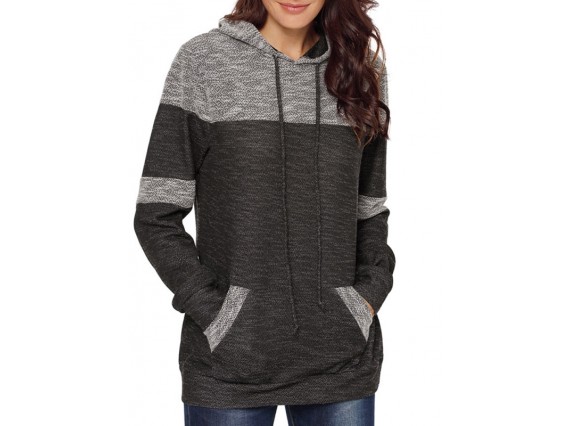 Polyester Western Single Long Sleeve Mid-Length Pullover Color Block Pocket Hoodies