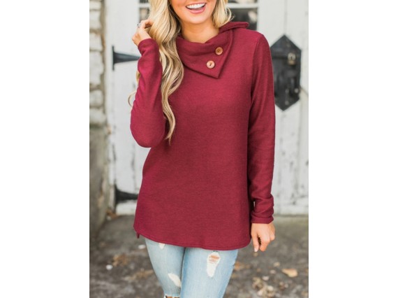 Turtleneck Button Long Sleeve Fashion Mid-Length Plain Fleece Pullover Hoodies