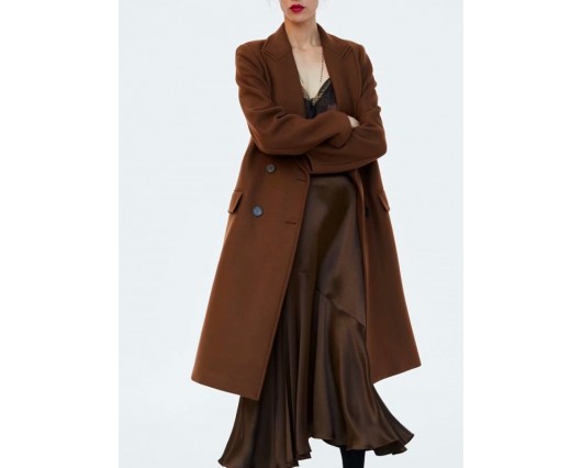 Lapel Winter Office Lady Long Sleeve Double-Breasted Plain Fall Long Coat