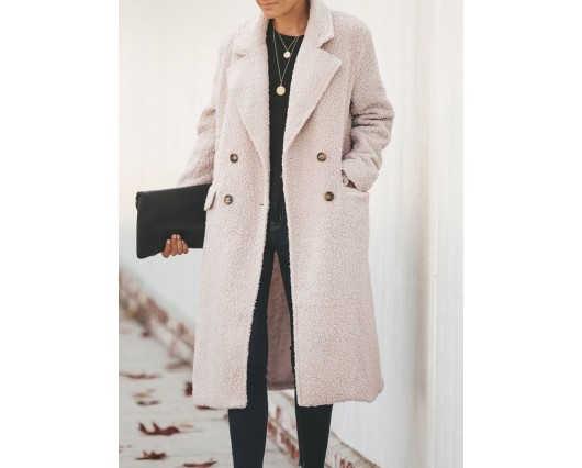 Micro-Elastic Long Sleeve Casual Polyester Fall Plain Double-Breasted Regular Coat