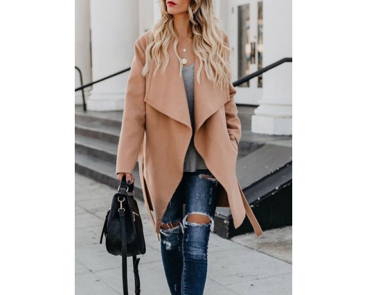 Long Sleeve Lapel Belt No Fall Micro-Elastic Mid-Length Yes Coat