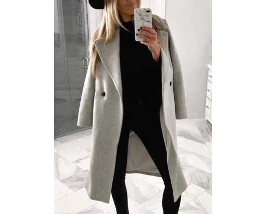 Winter Regular No Micro-Elastic Button Plain Long Sleeve Long Coat