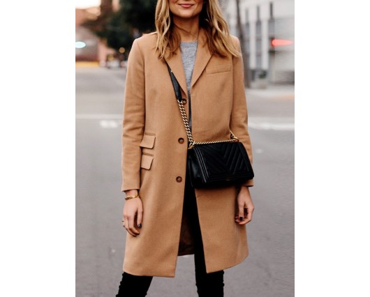 Regular No Button Plain Long Sleeve Mid-Length Fall Winter Coat