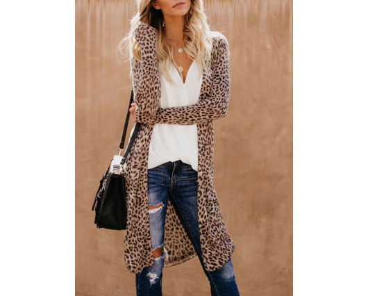 Leopard No Polyester Regular Winter Print Fall Camouflage Trench Coats